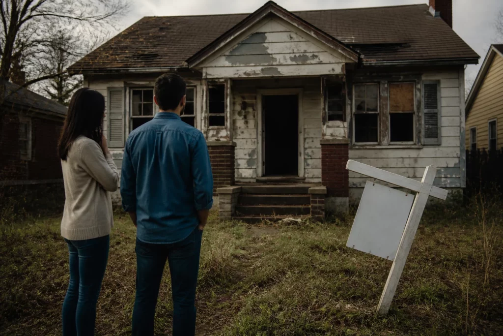 what makes buying a foreclosed property risky select two