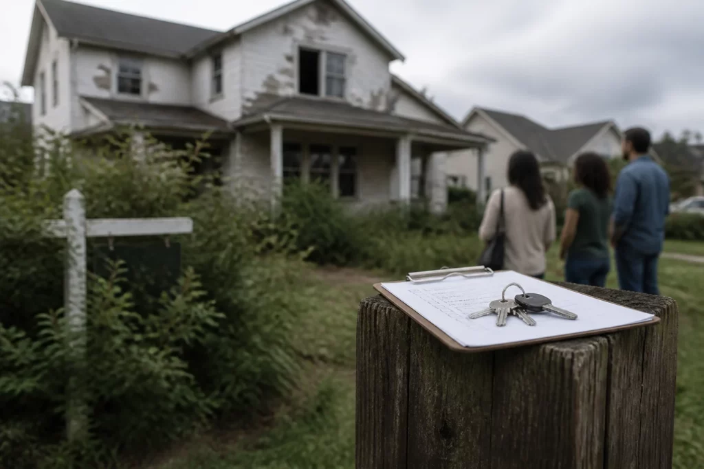 what makes buying a foreclosed property risky select two