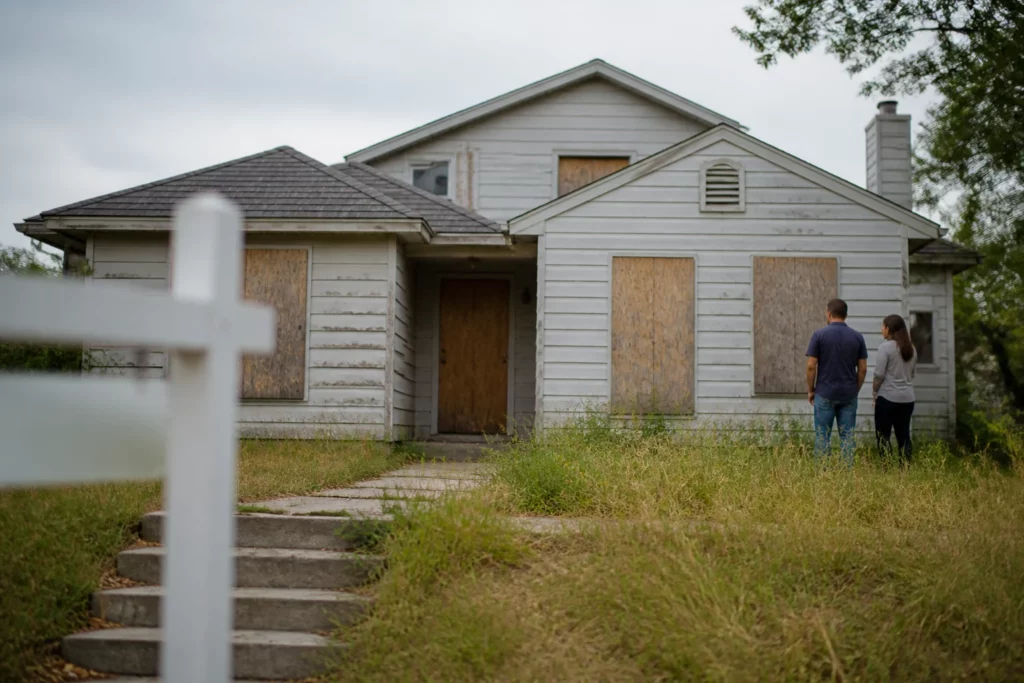 what makes buying a foreclosed property risky select two