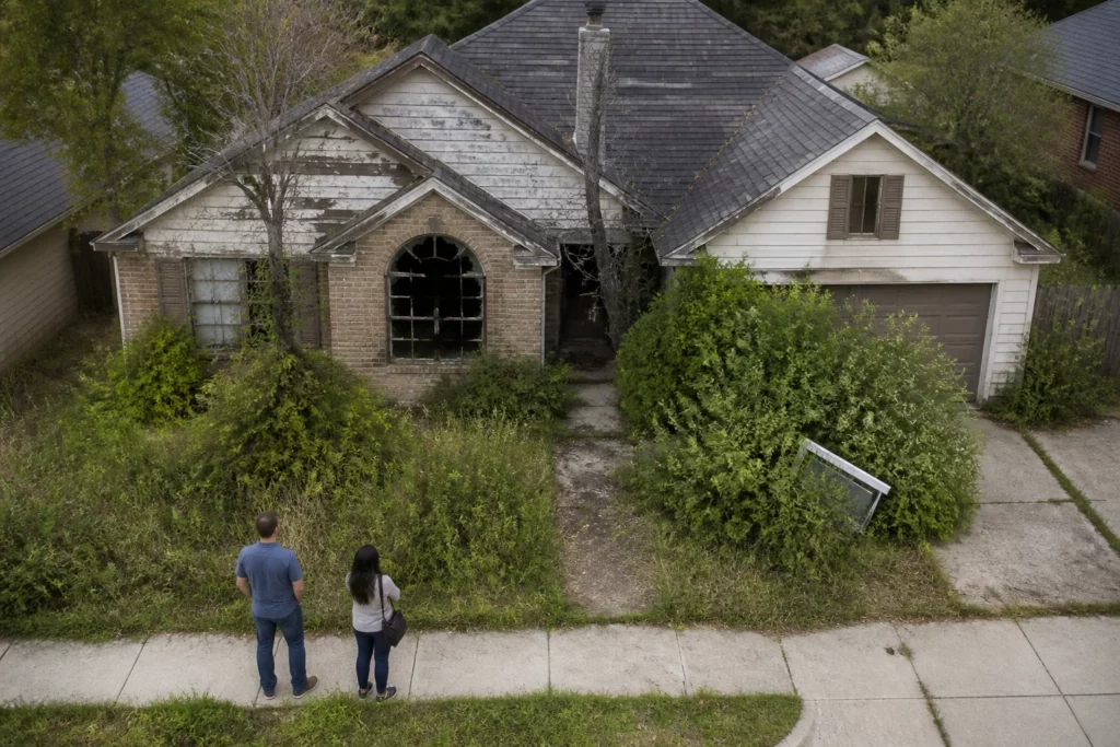 what makes buying a foreclosed property risky select two