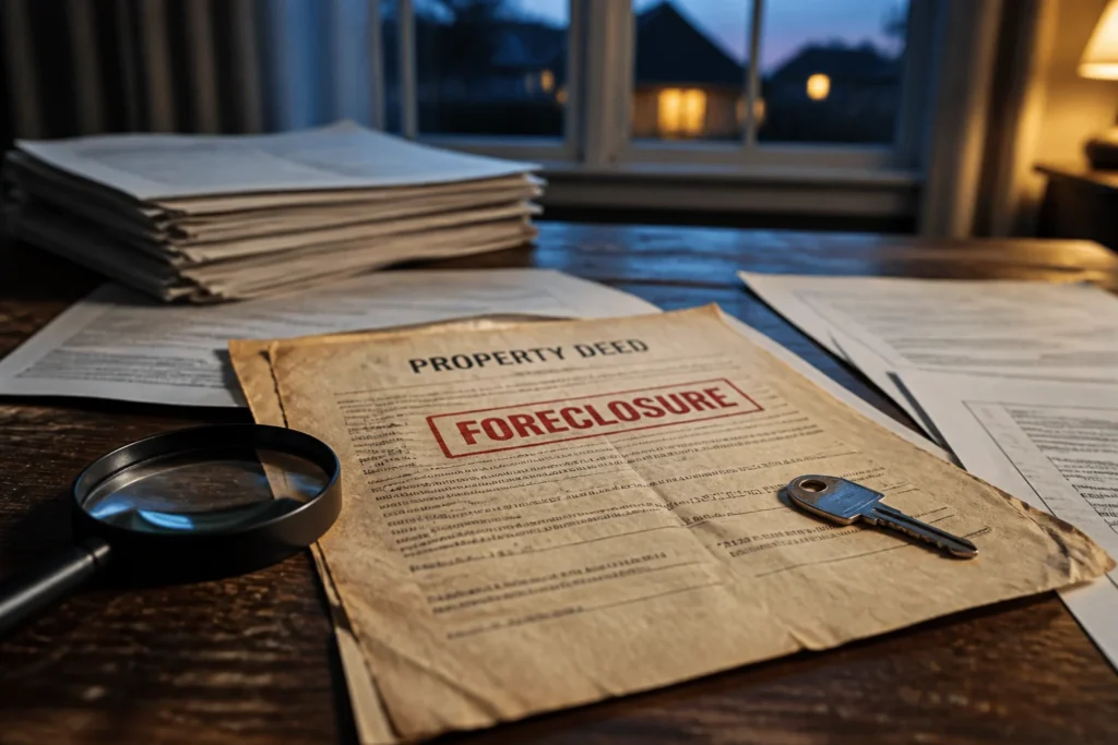 what makes buying a foreclosed property risky select two