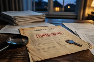 what makes buying a foreclosed property risky select two
