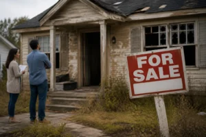 what makes buying a foreclosed property risky select two
